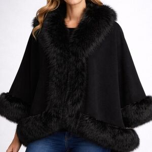 Black Faux Fur Cape Shawl Just Jamie, One size